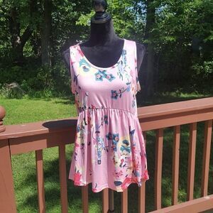 Ladies Floral Pink Summer Sleeveless Tank Top, Med